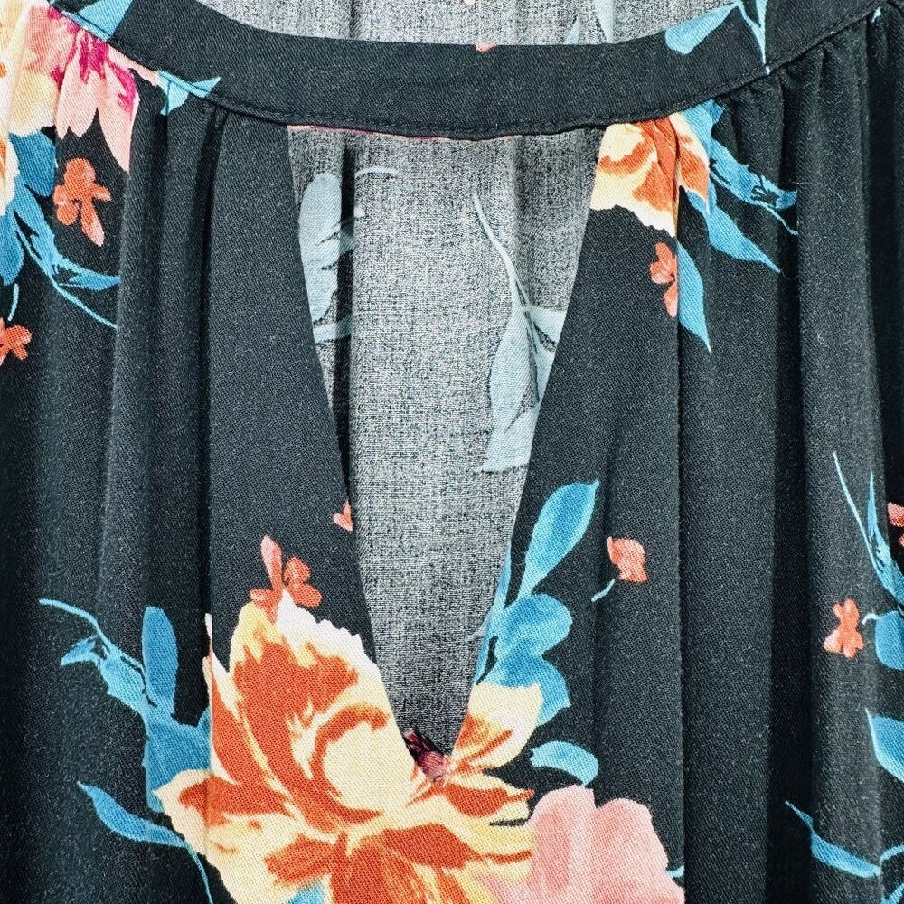 Torrid Black Multi Floral Mini Stretch Challis Tie Waist Pocket Dress Plus 1X - Picture 7 of 12